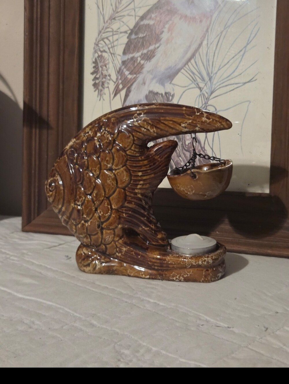 Fish ceramic brown tone fish wax melter burner hanging wax decor rusty brown